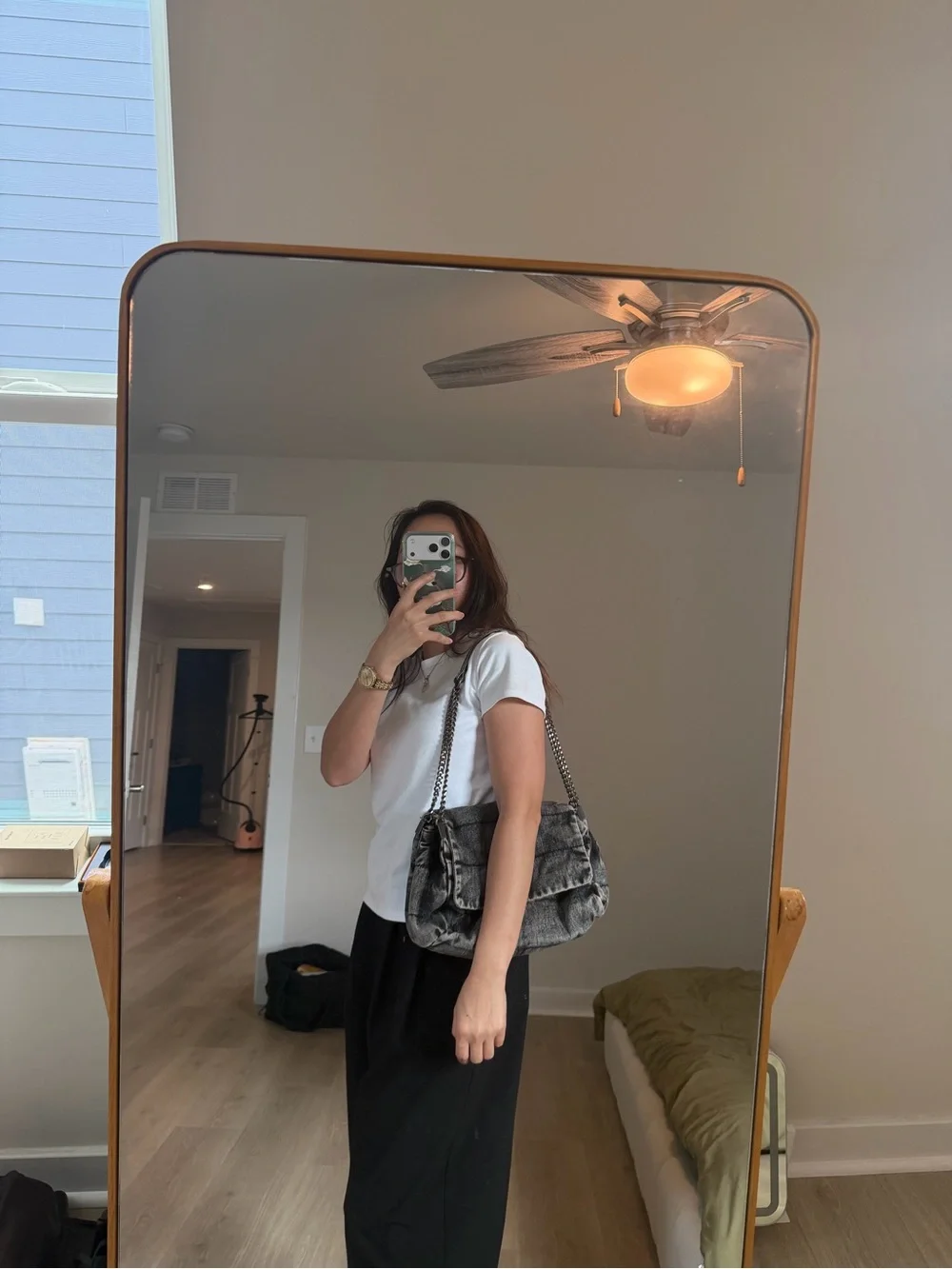 ZARA jean Black Textured Shoulder Bag with Chain Strap